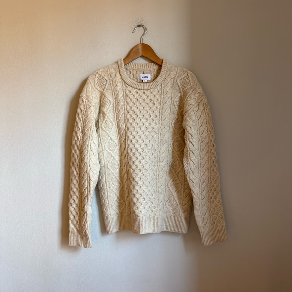 Wills 100% Wool Sweater Size S Cream Beige Cable Knit Men’s - Picture 12 of 15